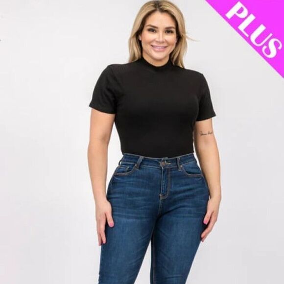 Plus size ribbed short sleeve bodysuit - Picture 4 of 5